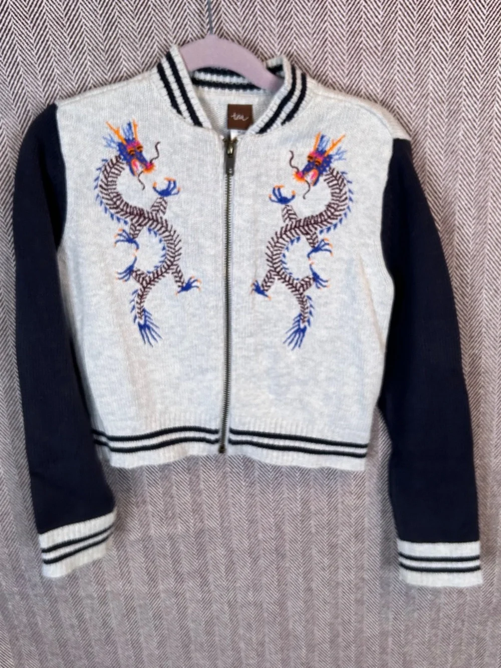 Dragon Embroidered Zip Up Sweater jacket